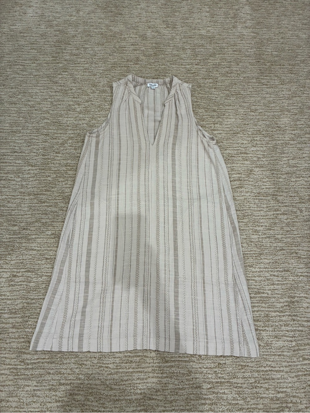 Splendid Cream and Tan Striped Sleeveless V-Neck dress. SIZE XS